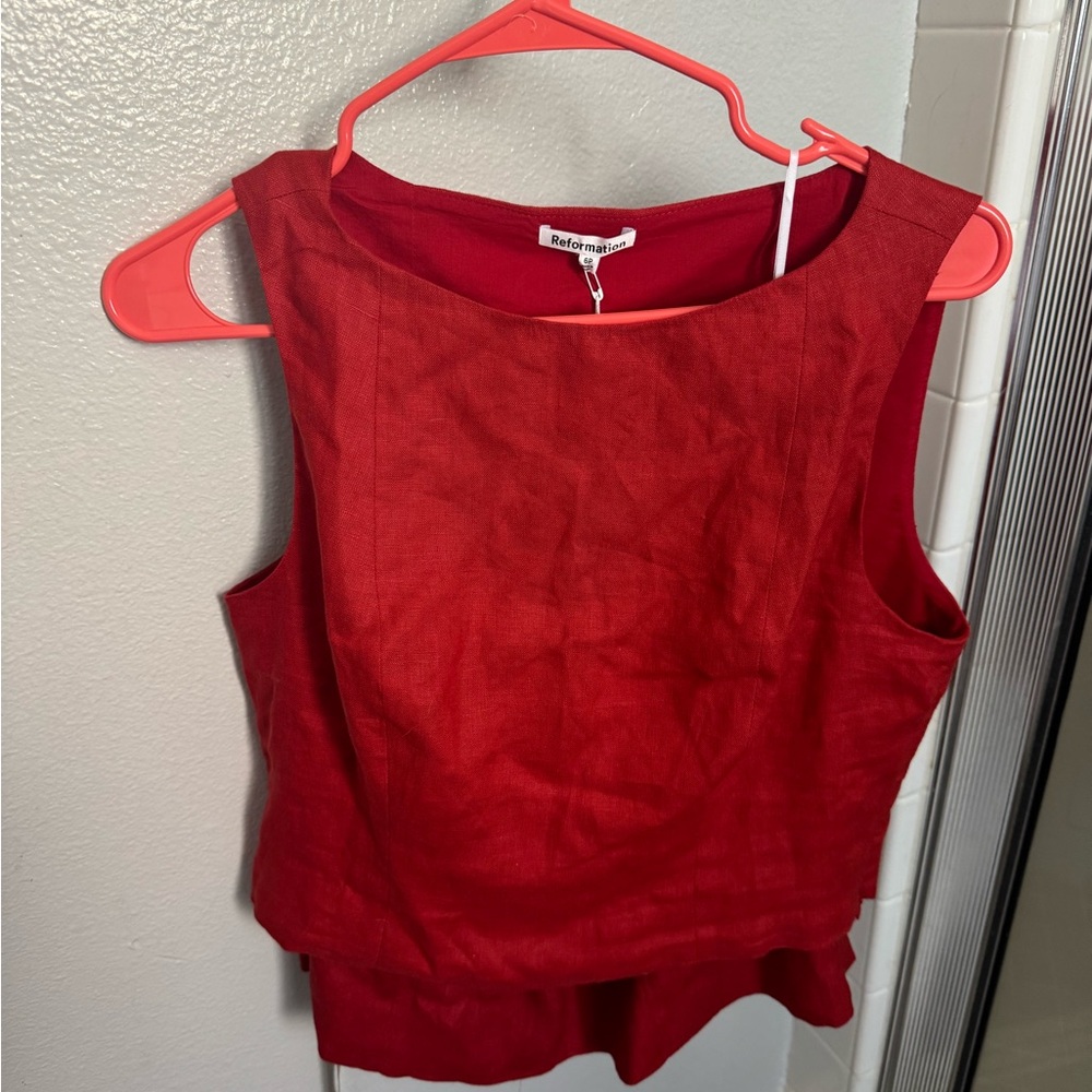Reformation Red Sleeveless Mini Skirt